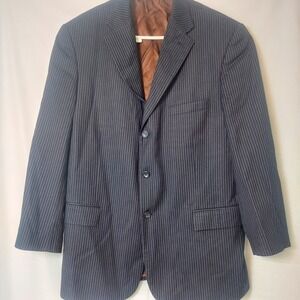 Caravelli Italy Pinstripe Wool Blend Suit Jacket‎ Blazer Men 44R 38W Navy